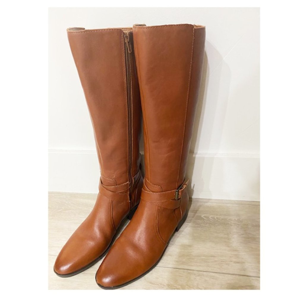 Naturalizer Rena  Narrow Calf-Height Tan Brown Leather Riding Boot Sz 7.5M